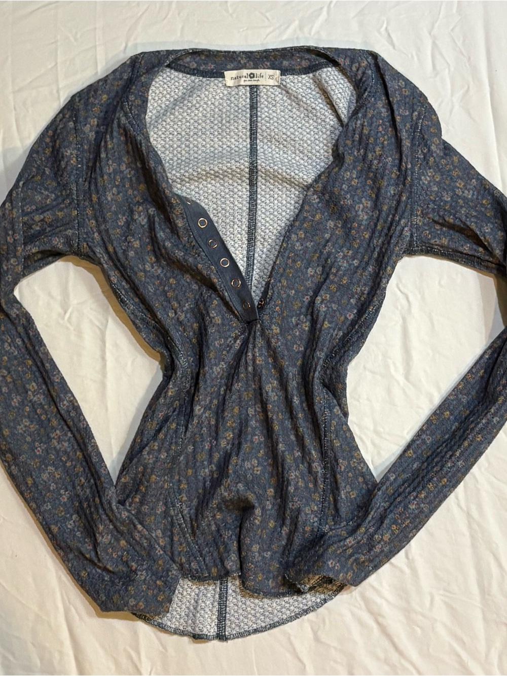 NATURAL LIFE Navy Floral Long-Sleeve Henley Top